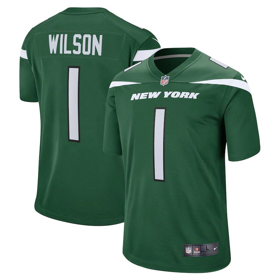 Men New York Jets 1 Garrett Wilson Nike Gotham Green 2022 NFL Draft First Round Pick Player Game Jersey